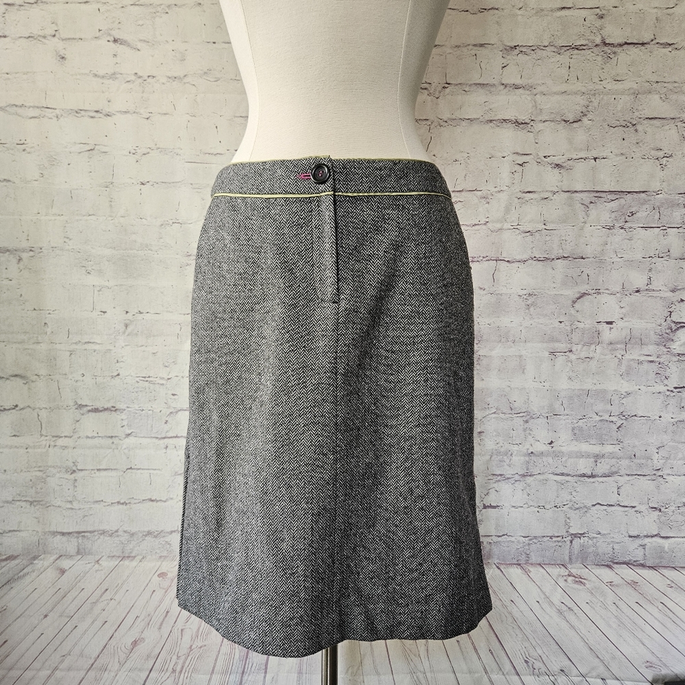 Sigrid Olsen Black White Herringbone Wool Blend Skirt 8
